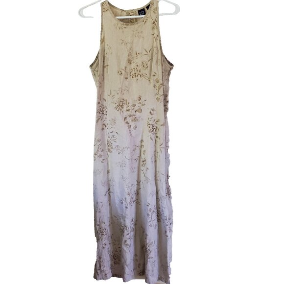 Gap Womens 100% Linen Maxi Dress Size 6 Floral Sleeveless Beach Minimalist Boho - Picture 1 of 14